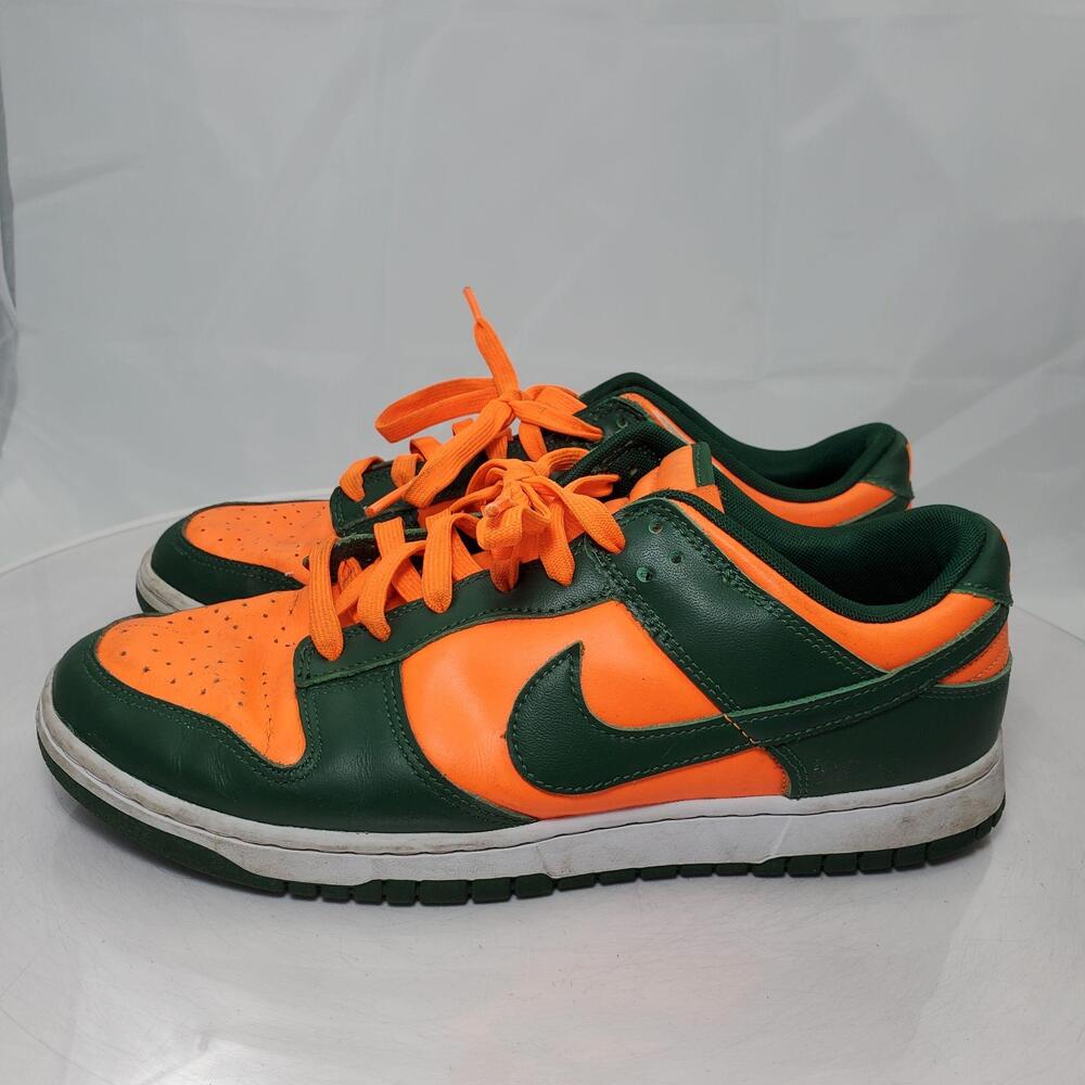 Nike Dunk Low Retro Shoes Men 10 Orange Green Miami Hurricanes Low Top Sneaker